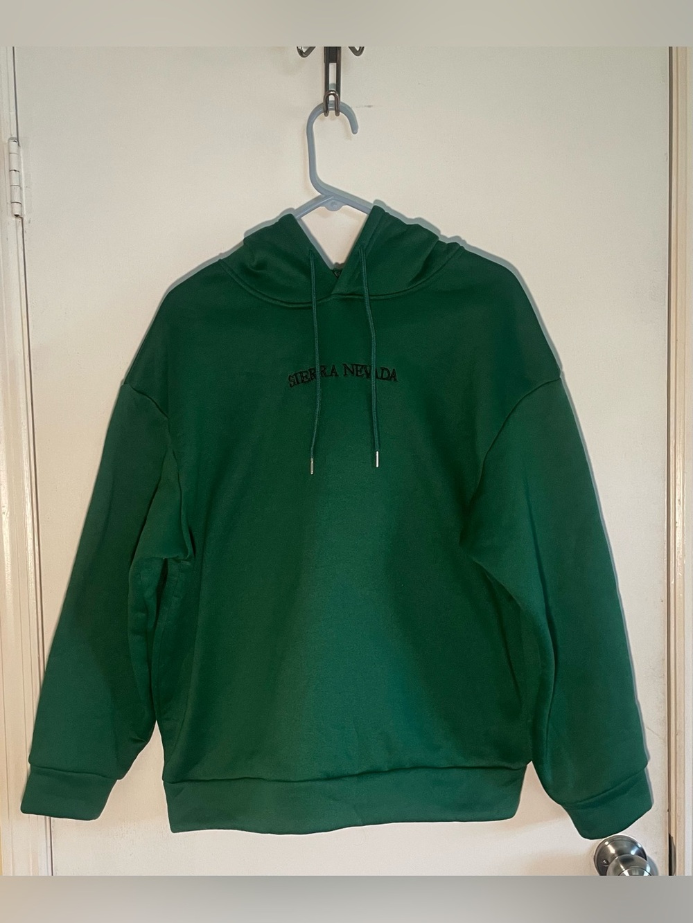 #93b SHEIN Women's Green Solid Logo Graphic Pullover Hooded Drawstring Fleece S